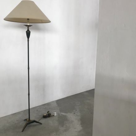 Vloerlamp brons metaal met stoffen kap jaren 50